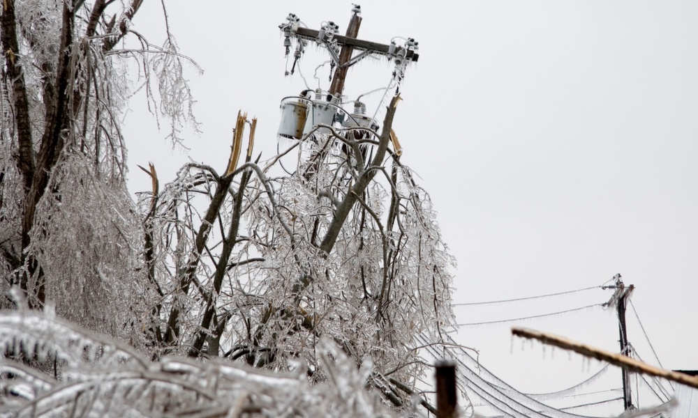 Icy Power Pole Falling