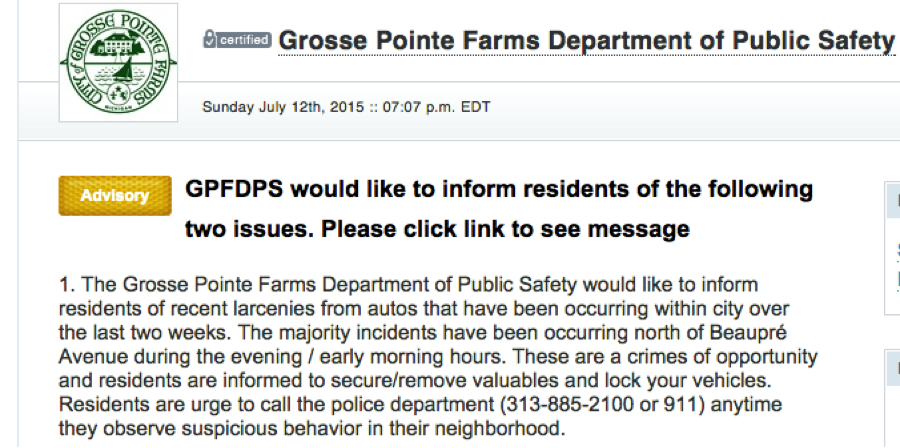 Grosse Point Farms Nixle blog #1