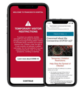 everbridge wayfinding technology hospital healthcare alert on two cellphone screens white background