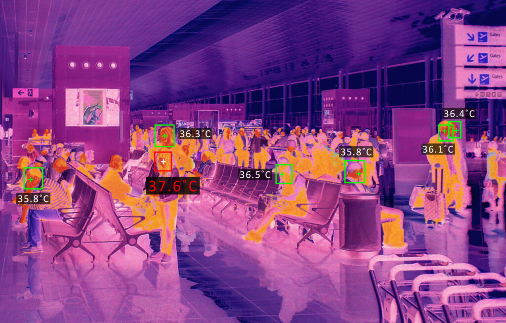 covid-19 contact tracing pandemic response thermal screen scanner checking travellers temperature