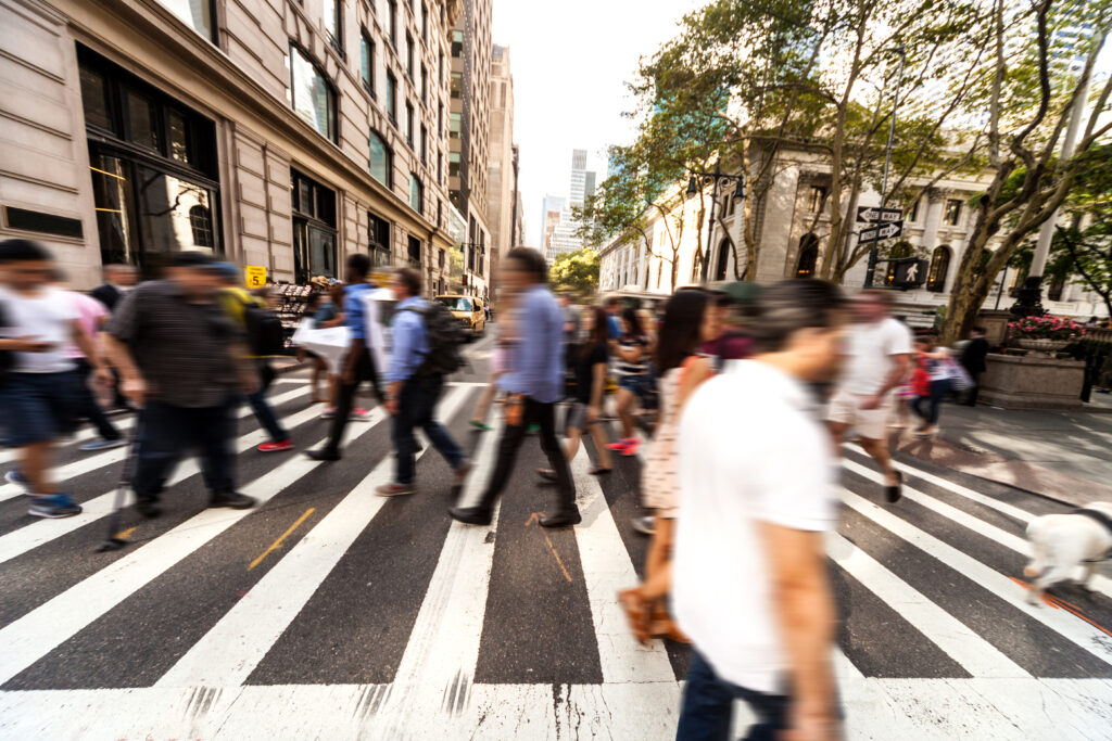 Crosswalk, People Crossing In Downtown New York