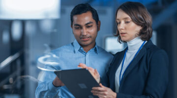 co-workers discussing data