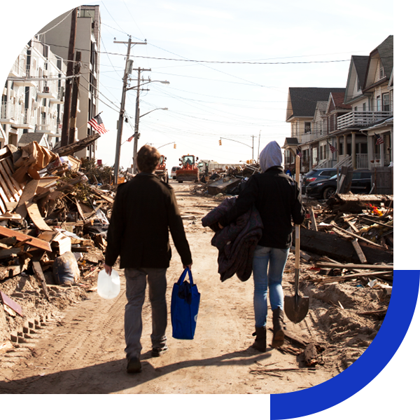 Disaster Recovery Team walking through town after a tornado event