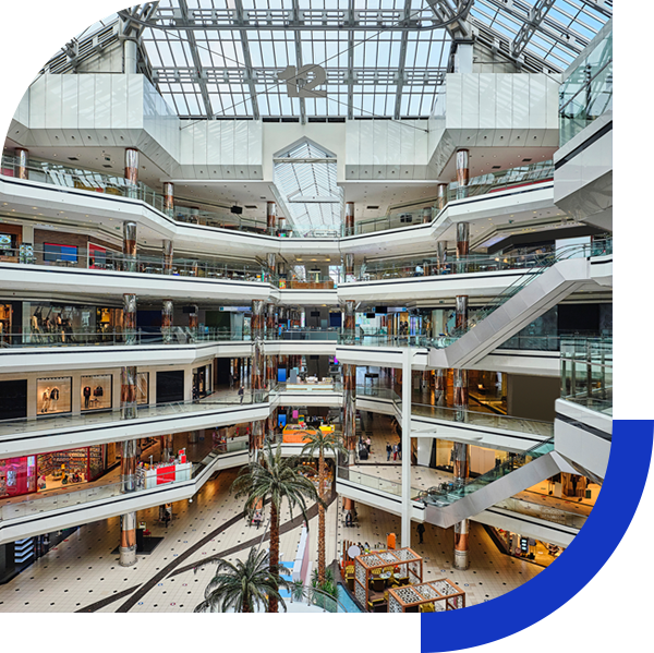 An elaborate plaza in a luxury shopping mall 