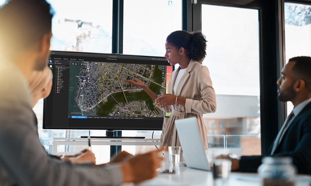 Woman in office giving presentation