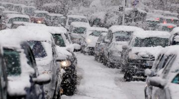 Traffic Jam Caused By Heavy Snowfall